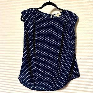 EUc navy and White Polka Dot shoulder Pad Sleeveless Top XL